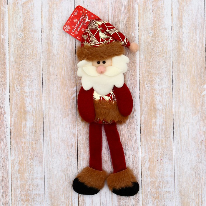 Мягкая подвеска "Дед Мороз в костюмчике с узором геометрия, длинные ножки" 8х26 см, красный   969265