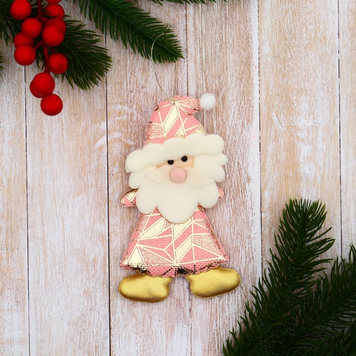 Мягкая подвеска "Дед Мороз в костюмчике с геометрическим узором" 6х12 см, розовый