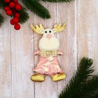 Подвеска мягкая на ёлку «Олень в костюмчике с геометрическим узором» 6×12 см, розовая - Фото 1