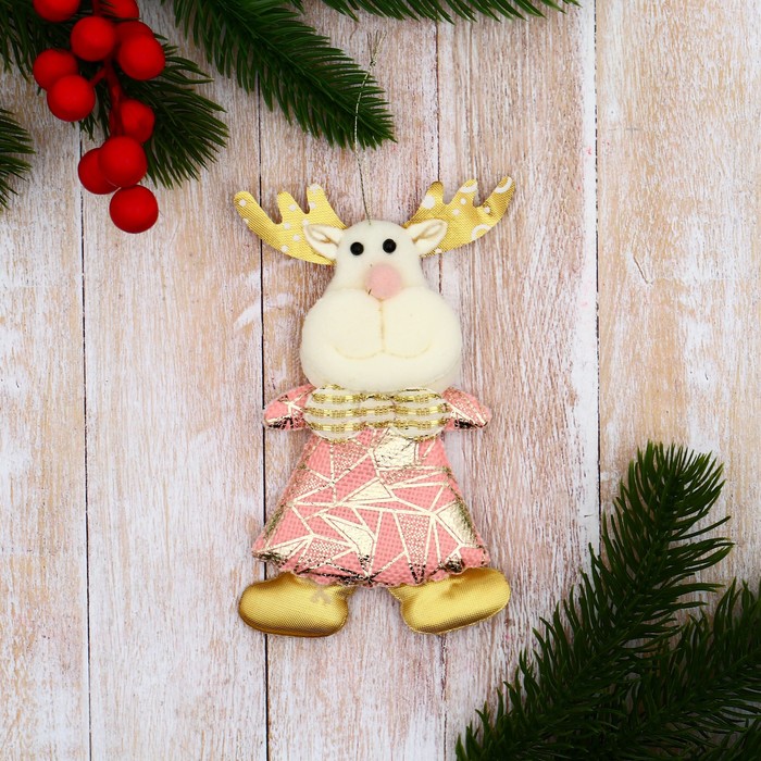 Подвеска мягкая на ёлку «Олень в костюмчике с геометрическим узором» 6×12 см, розовая - Фото 1