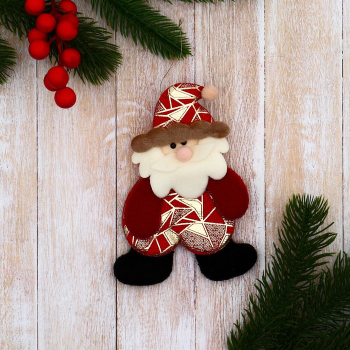 Мягкая подвеска "Дед Мороз в костюмчике с геометрическим узором" 8х13 см, красный - Фото 1