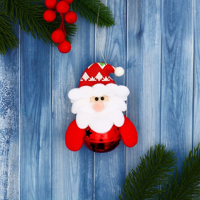 Мягкая подвеска "Дед Мороз в шарике" 6х9 см, красный - Фото 1