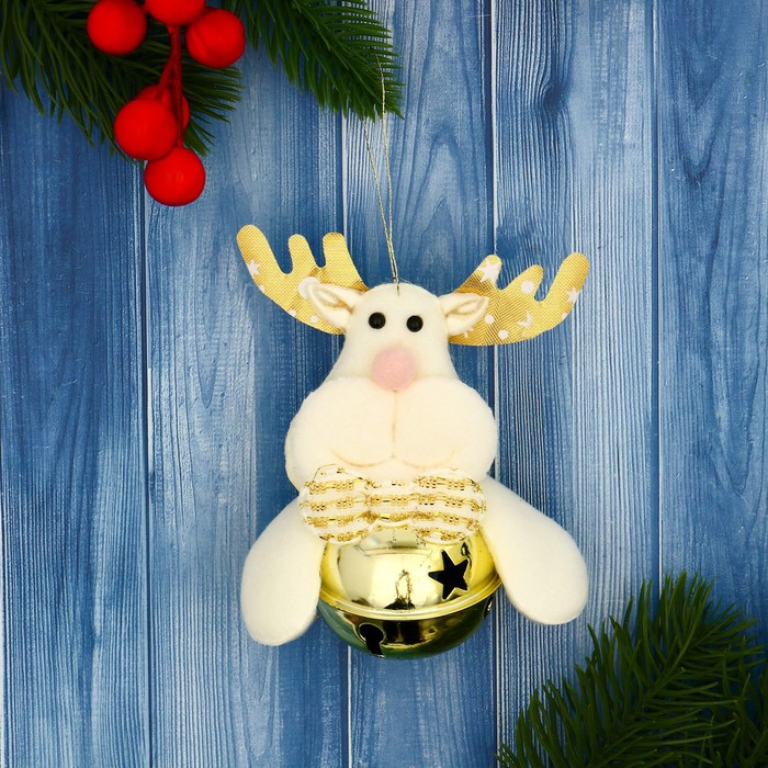 Подвеска мягкая на ёлку «Олень в шарике» 4×8 см, золотистая - Фото 1
