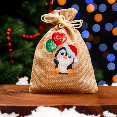 Мешок подарочный новогодний с термонаклейкой «Пингвин», 10×14 см