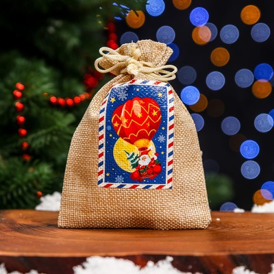 Мешок подарочный новогодний с термонаклейкой, «Дед Мороз», 10×14 см
