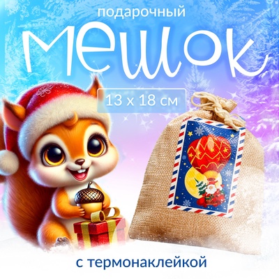 Мешок подарочный новогодний с термонаклейкой «Дед Мороз», 13×18 см