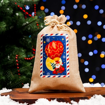 Мешок подарочный новогодний с термонаклейкой «Дед Мороз», 16×24 см