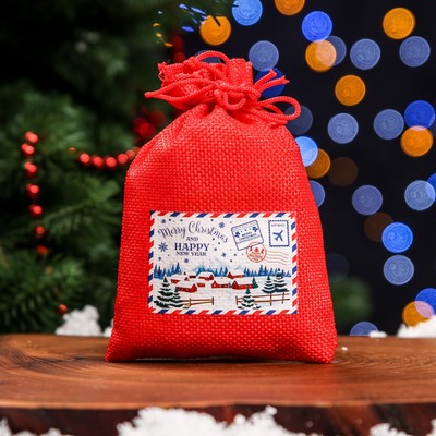 Мешок подарочный новогодний с термонаклейкой, 10×14 см, красный