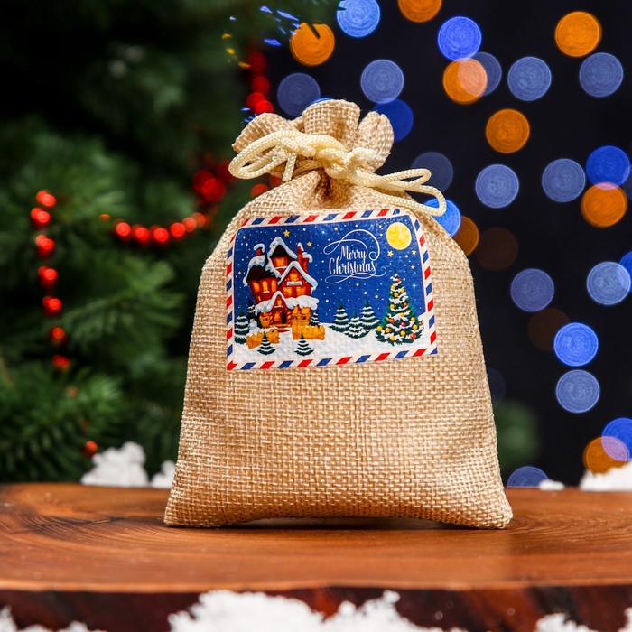 Мешок подарочный новогодний с термонаклейкой, 10×14 см - Фото 1