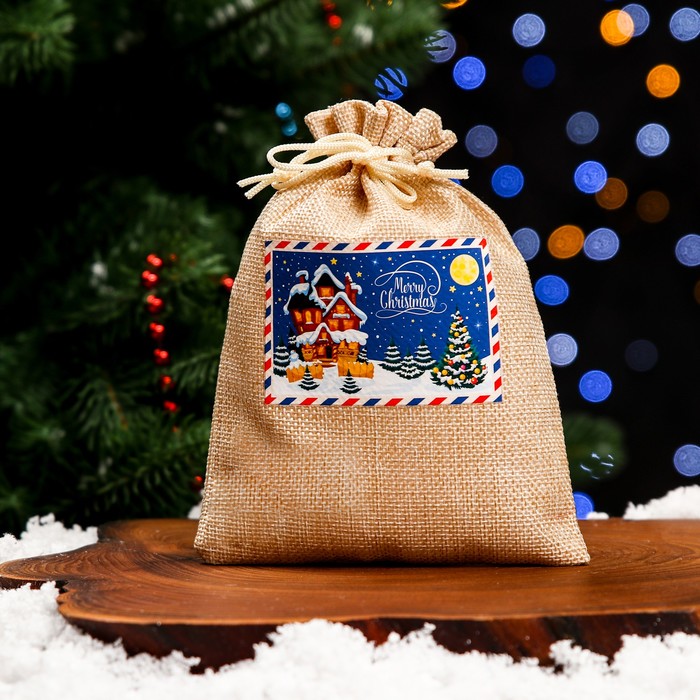 Мешок подарочный с термонаклейкой, 13×18 см - Фото 1