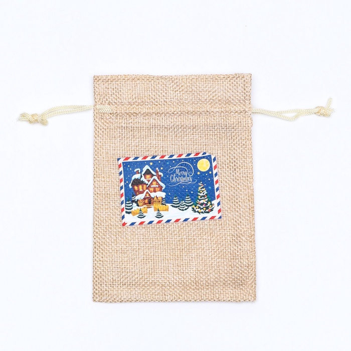 Мешок подарочный новогодний с термонаклейкой, 16×24 см - Фото 1