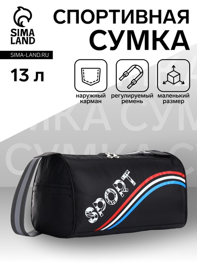 Сумка спортивная на молнии, боковой карман/сетка, регулируемый ремень, маленький размер, чёрная