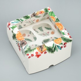 Коробка для капкейков складная с двусторонним нанесением «Венок», 16 х 16 х 10 см, Новый год