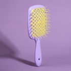 Расчёска массажная, широкая, вентилируемая, 8.5×20.5 см, PVC коробка, цвет сиреневый/жёлтый - Фото 5