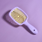 Расчёска массажная, широкая, вентилируемая, 8.5×20.5 см, PVC коробка, цвет сиреневый/жёлтый - Фото 7