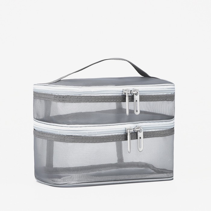 Косметичка, 2 отдела на молниях, цвет серый - Фото 1