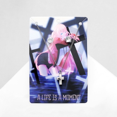 Гарнитур 2 предмета: кулон, серьги «Крестик», цвет чернёное серебро, 43 см