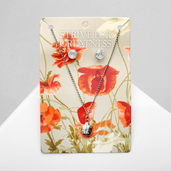 Гарнитур 2 предмета: кулон, серьги «Божья-Коровка» цвет чернёное серебро, 40 см - Фото 1