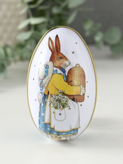 Металлическая шкатулка-яйцо «Зайка с ульем и ромашками», для украшений, хранения мелочи, 6×6.7×11 см