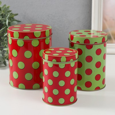 Набор шкатулок для хранения мелочей, украшений «Цилиндр. Горошек», 3 шт., металл