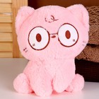 Мягкая игрушка «Кот» в очках, 20 см, цвет розовый - фото 3798691