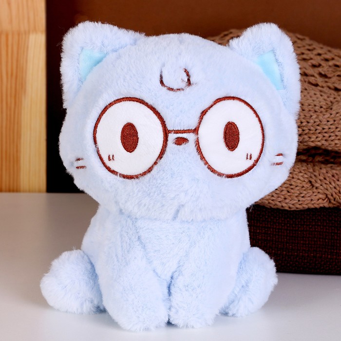 Мягкая игрушка «Кот» в очках, 20 см, цвет голубой - Фото 1