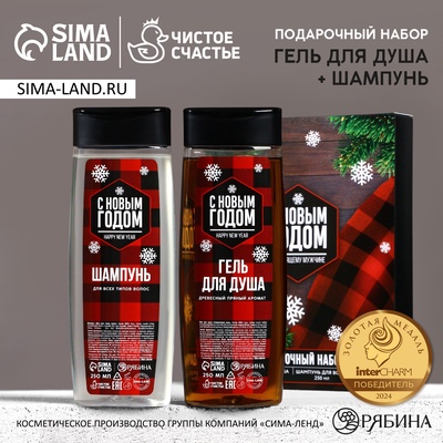 Подарочный набор новогодний мужской «С праздником», гель для душа и шампунь для волос, 2×250 мл, Чистое счастье