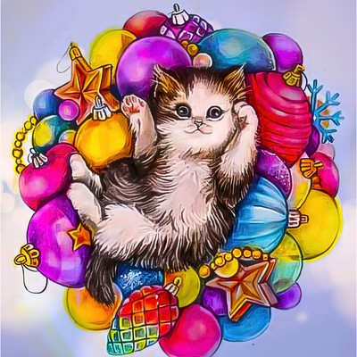 Алмазная мозаика «Озорной котенок» 30 × 30 см