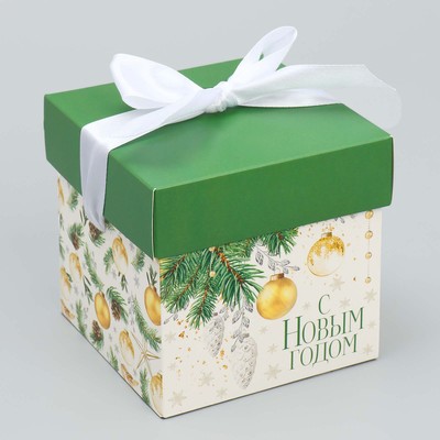 Коробка подарочная новогодняя складная «Фотографичные шары», 10 х 10х 10 см