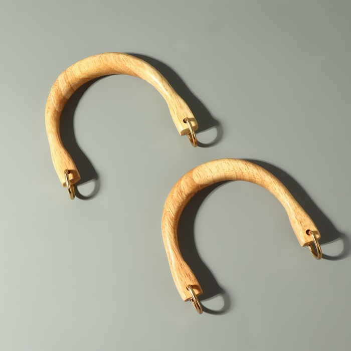 Ручки для сумки деревянные, с полукольцами, 10,3 × 8 см, 2 шт, цвет бежевый/золотой