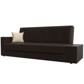 Прямой диван «Лига 020», механизм книжка, стол справа, экокожа, цвет коричневый / бежевый