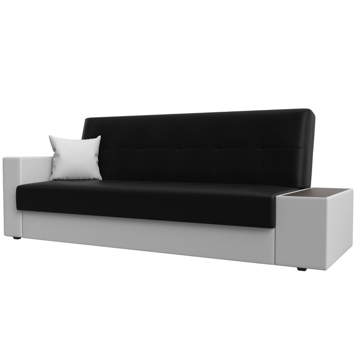 Прямой диван «Лига 020», механизм книжка, стол справа, экокожа, цвет чёрный / белый - Фото 1