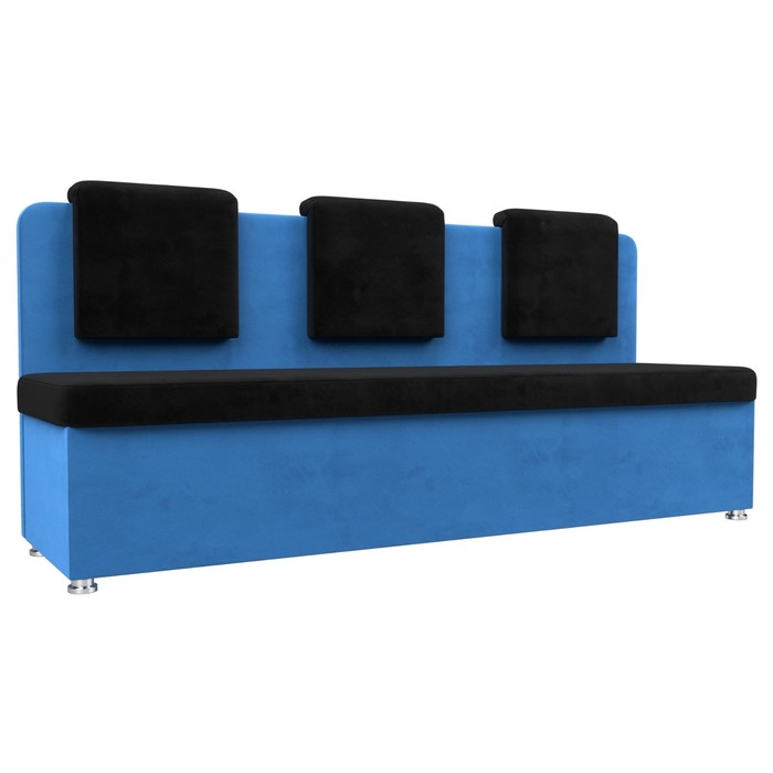 Кухонный диван «Маккон», 3-х местный, велюр, цвет чёрный / голубой