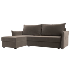 Угловой диван «Лига 004», механизм еврокнижка, левый угол, велюр, цвет коричневый