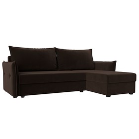 Угловой диван «Лига 004», механизм еврокнижка, правый угол, микровельвет, цвет коричневый