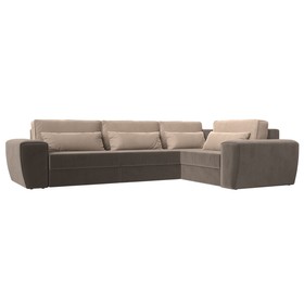 Угловой диван «Лига 008 Long», еврокнижка, правый угол, велюр, цвет коричневый / бежевый