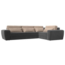 Угловой диван «Лига 008 Long», еврокнижка, правый угол, велюр, цвет серый / бежевый