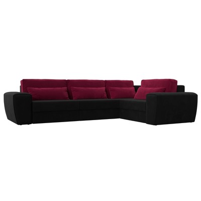 Угловой диван «Лига 008 Long», еврокнижка, правый угол, микровельвет, чёрный / бордовый
