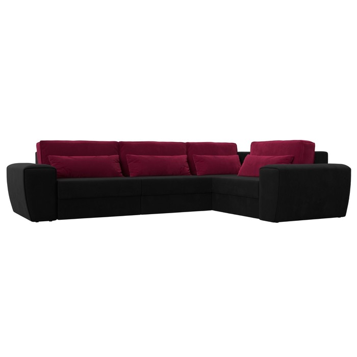 Угловой диван «Лига 008 Long», еврокнижка, правый угол, микровельвет, чёрный / бордовый - Фото 1