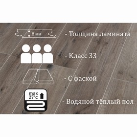 Ламинат Kastamonu IND33TV-FP630, 1380×193×8 мм, 33 класс, 2.131 м2, цвет дуб альт 10082761