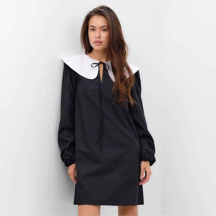 Платье мини женское с воротником MIST, размер 46, чёрное - Фото 1