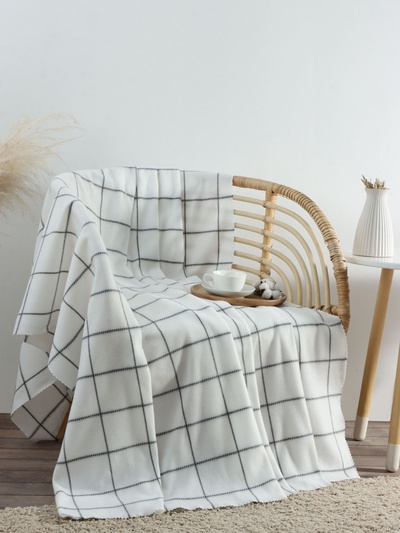 Плед Экономь и Я "Клетка" цв.белый, 75*100 см, пл.160 г/м2, 100% п/э, флис