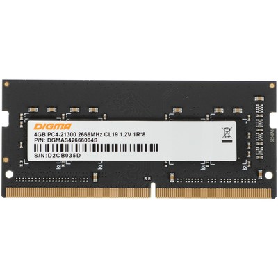 Память DDR4 4GB 2666MHz Digma DGMAS42666004S RTL PC4-21300 CL19 SO-DIMM 260-pin 1.2В single   100449