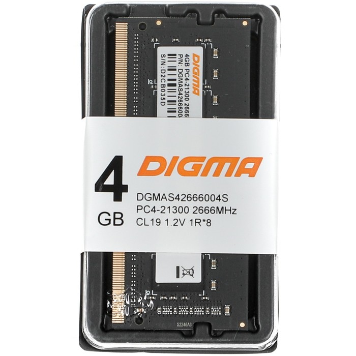 Память DDR4 4GB 2666MHz Digma DGMAS42666004S RTL PC4-21300 CL19 SO-DIMM 260-pin 1.2В single   100449 - фото 51440875