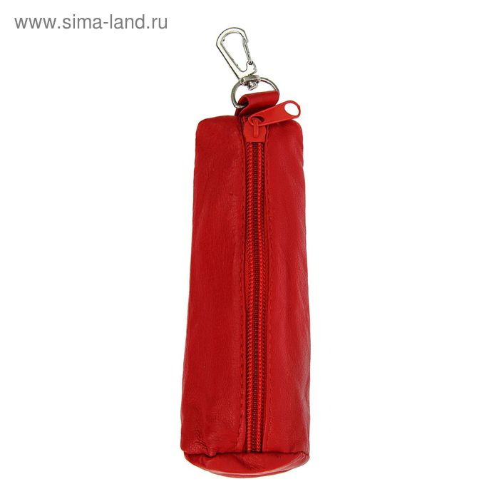 Ключница на молнии "Анита", металлическое кольцо, карабин, красный матовый - Фото 1