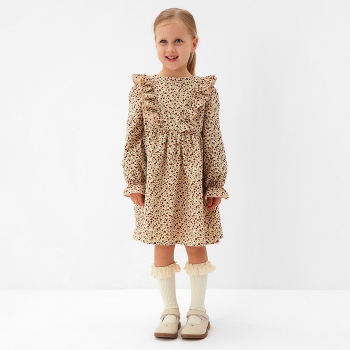 Платье для девочки MINAKU: Cotton collection, бежевое, рост 122 см