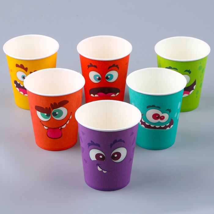 Стакан бумажный «Монстрики», 6 шт., 250 мл, МИКС 9826289
