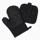 Кухонный набор «Доляна. Клетка», чёрный: прихватка, варежка-прихватка - Фото 3