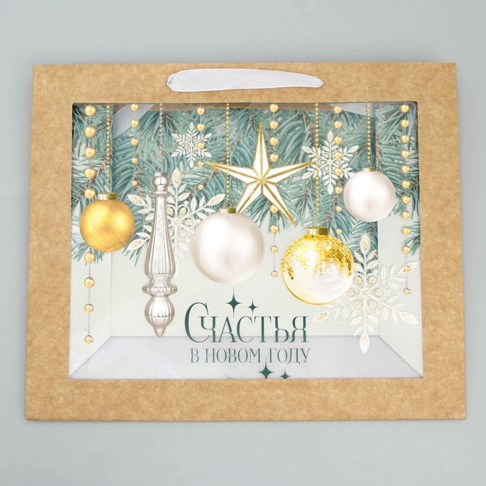 Пакет крафтовый с пластиковым окном «Счастье», 31 х 26 х 11 см 9590651