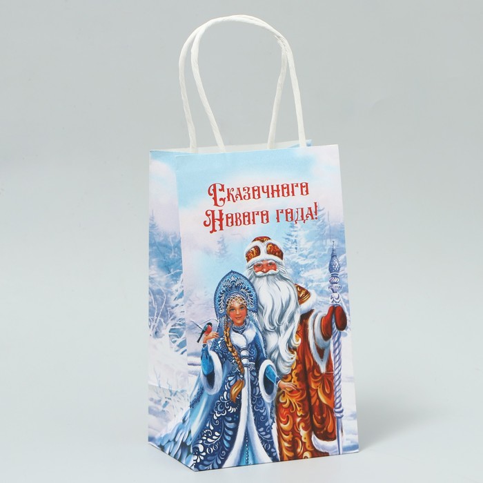 Пакет крафтовый «Дед Мороз и Снегурочка», 12 × 21 × 9 см - Фото 1